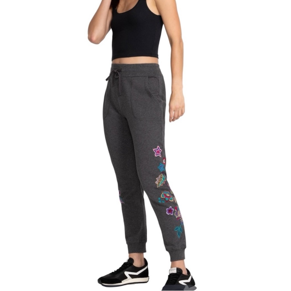 Johnny Was Floral Embroidered Sweatpants